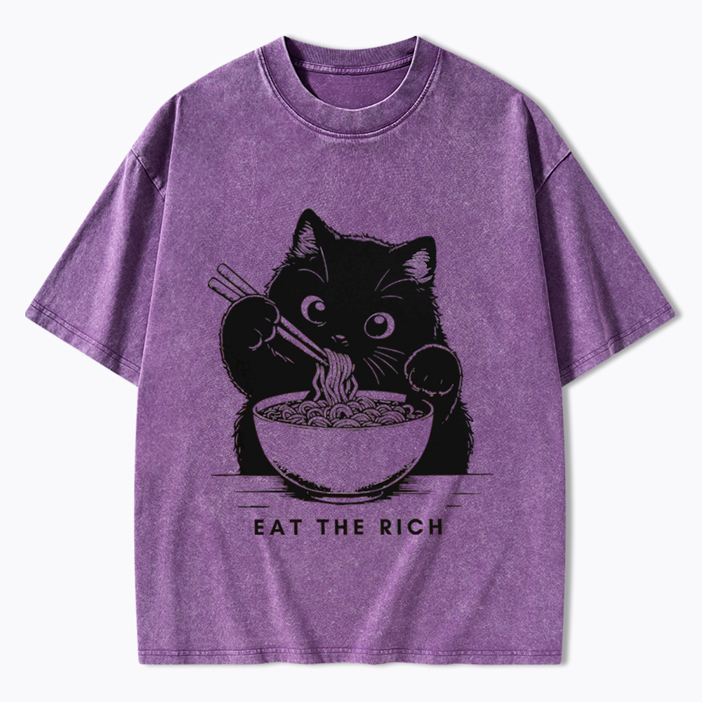 Eat The Rich Cute Cat Political Washed T-Shirt