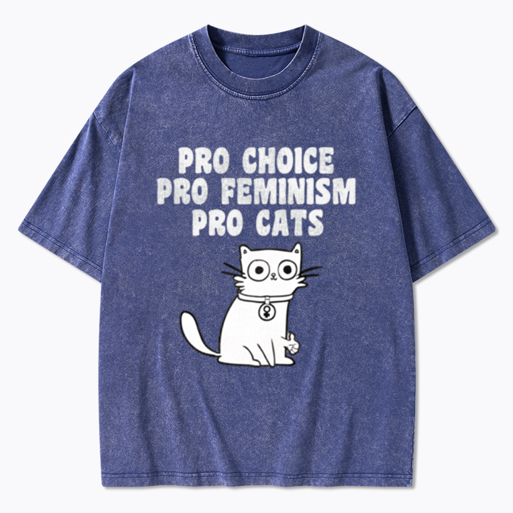 Pro Choice Pro Feminism Pro Cats Washed T-Shirt
