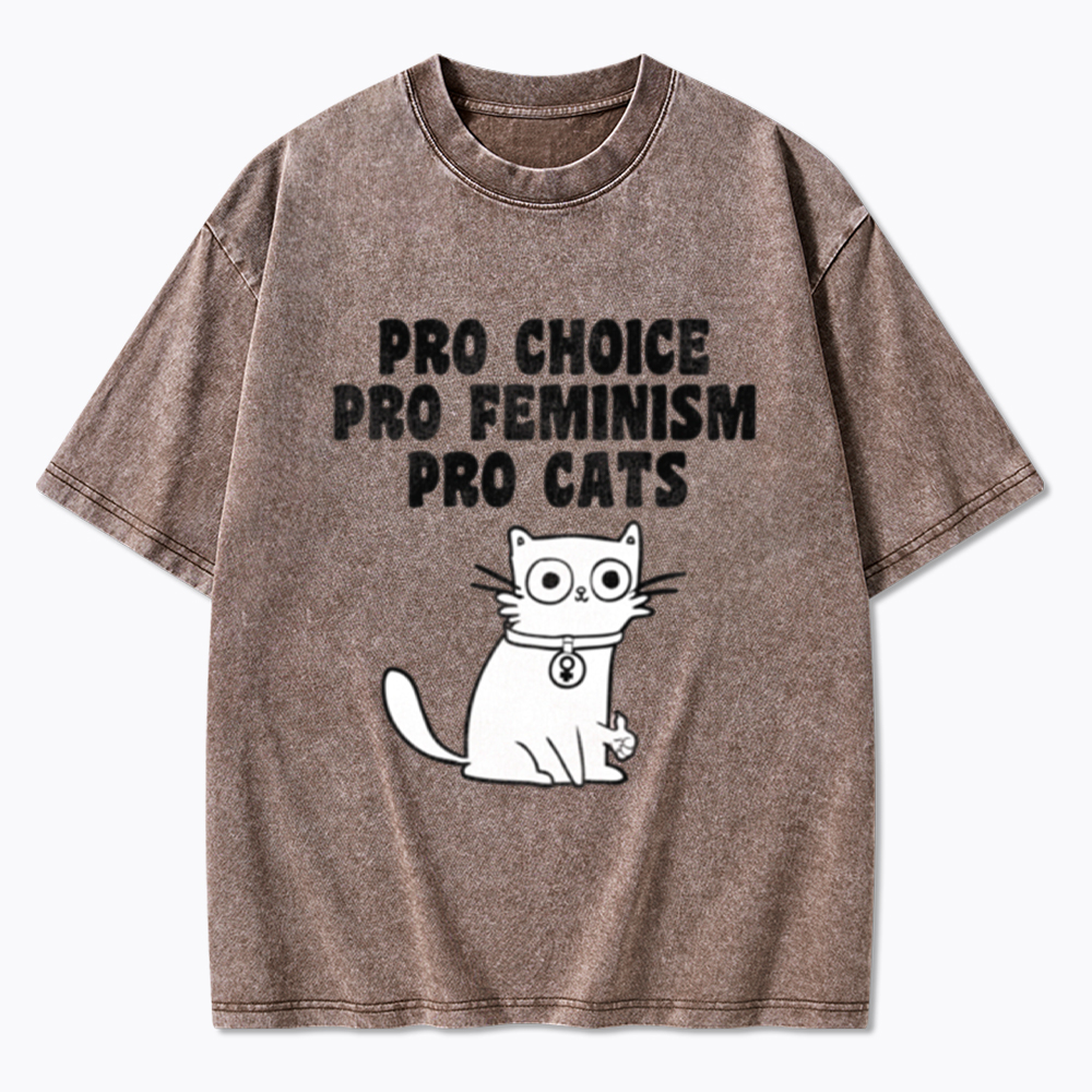 Pro Choice Pro Feminism Pro Cats Washed T-Shirt
