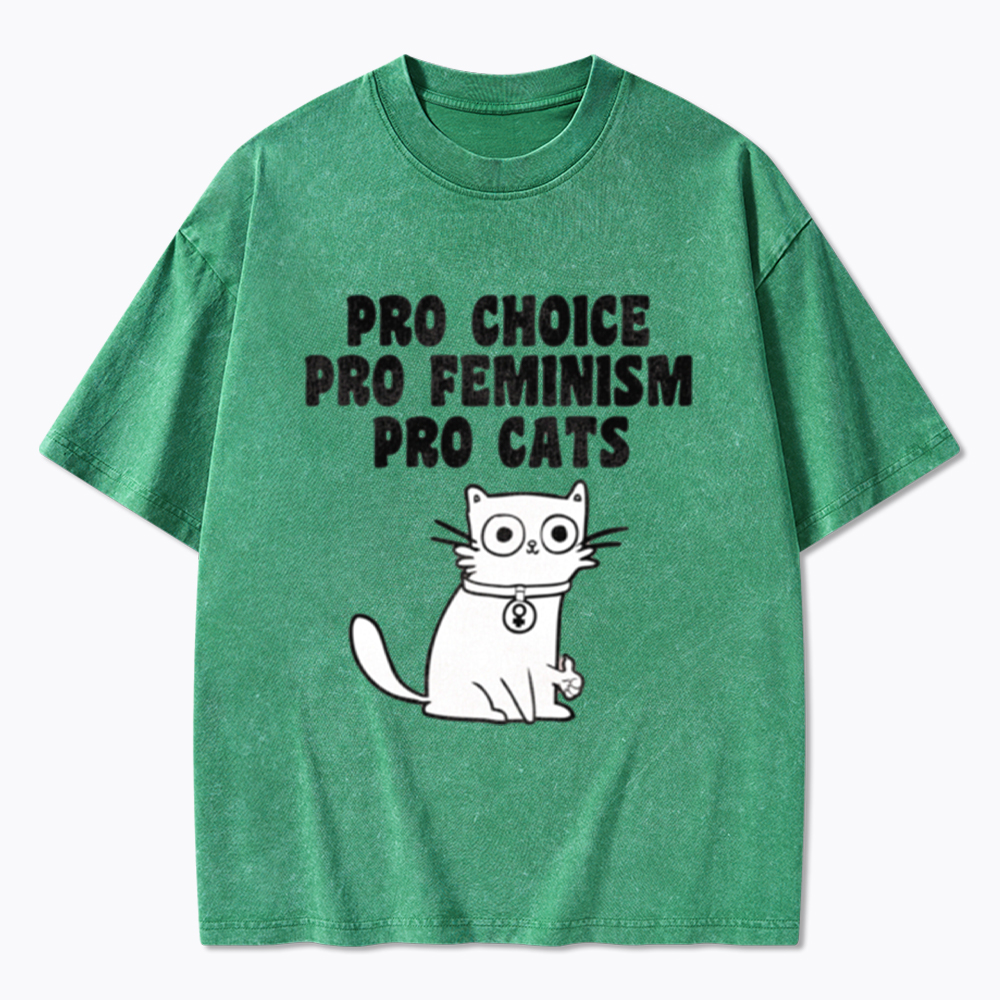 Pro Choice Pro Feminism Pro Cats Washed T-Shirt
