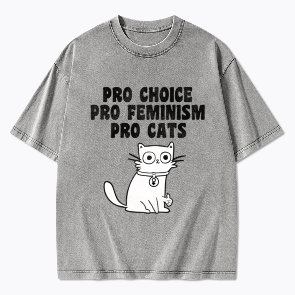 Pro Choice Pro Feminism Pro Cats Washed T-Shirt