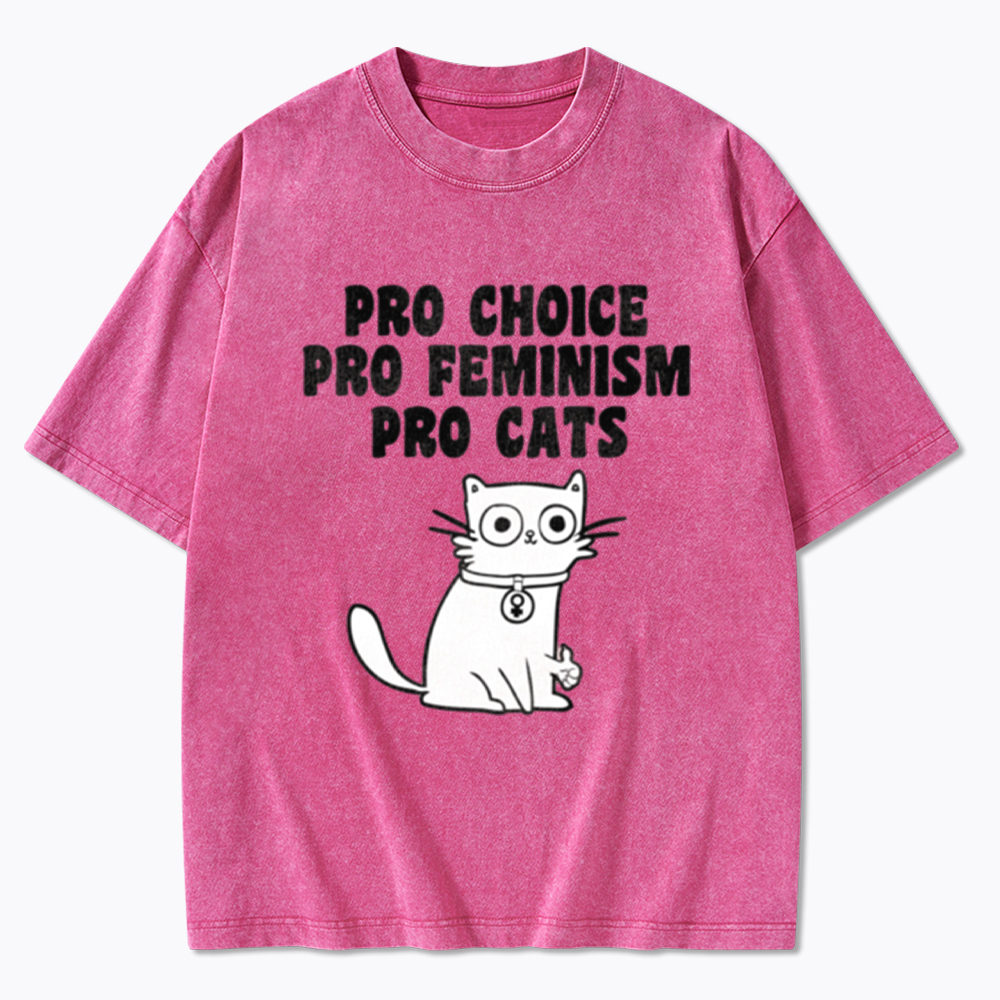 Pro Choice Pro Feminism Pro Cats Washed T-Shirt
