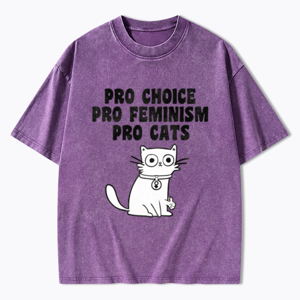 Pro Choice Pro Feminism Pro Cats Washed T-Shirt
