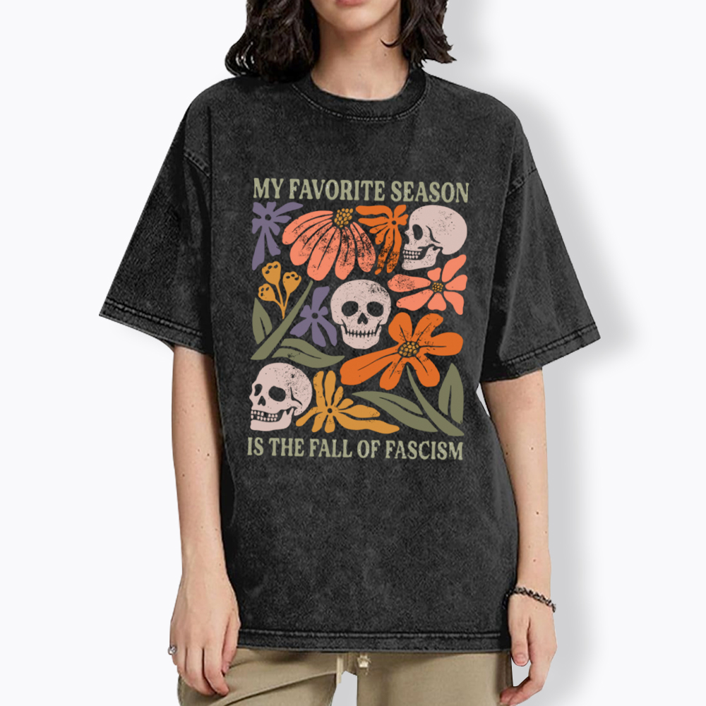 My Favorite Season Floral Skull Washed T-Shirt