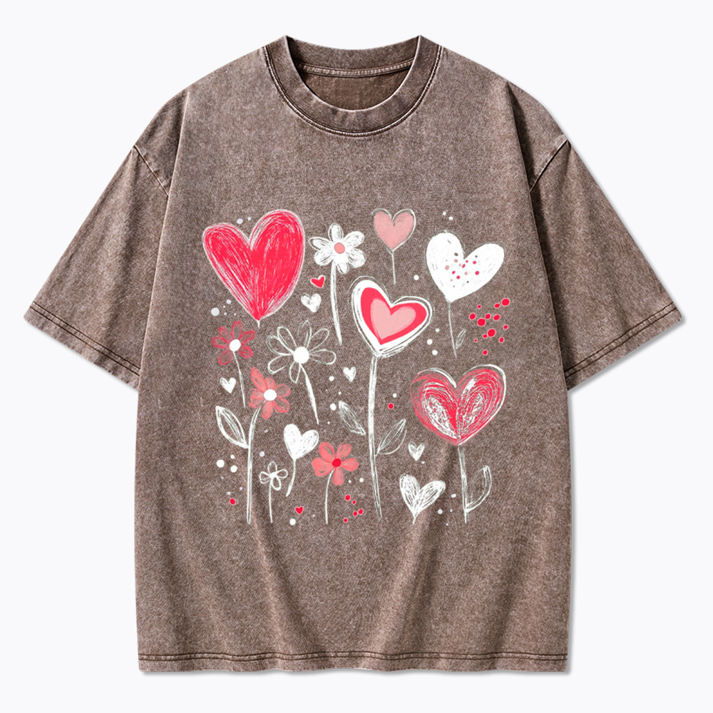 Colorful Heart Flower Washed T-Shirt