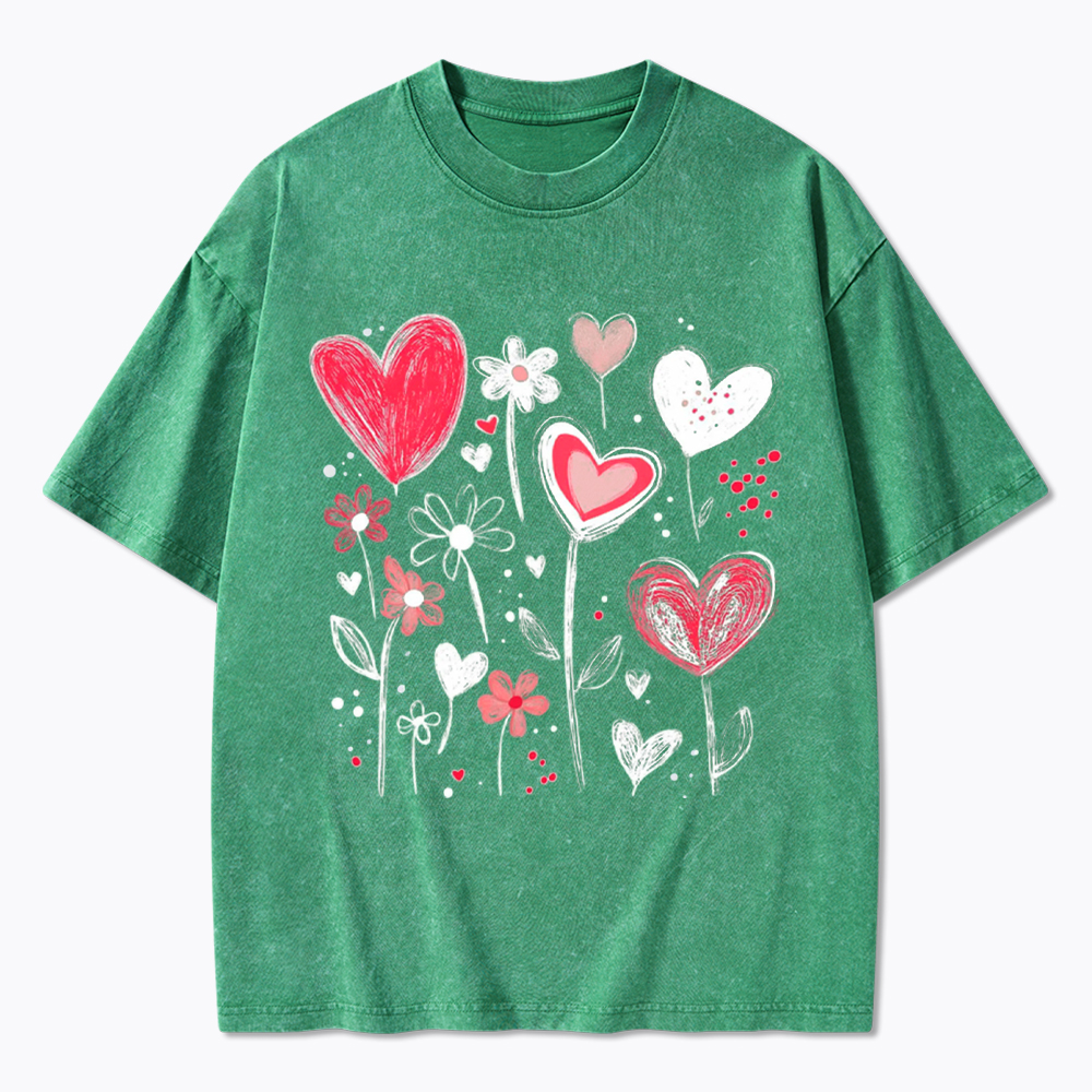 Colorful Heart Flower Washed T-Shirt