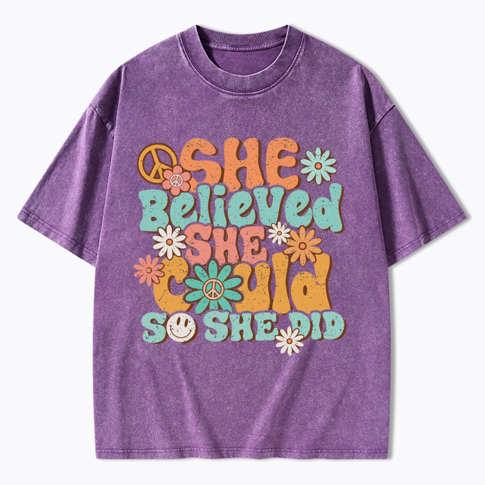 She Believed She Could So She Did Washed T-Shirt