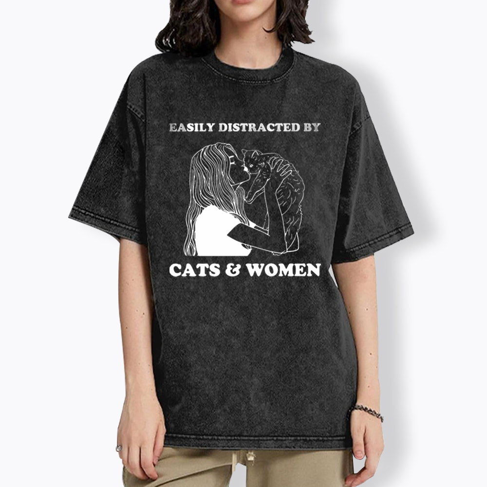 Easily Distracted By Cats Washed T-Shirt