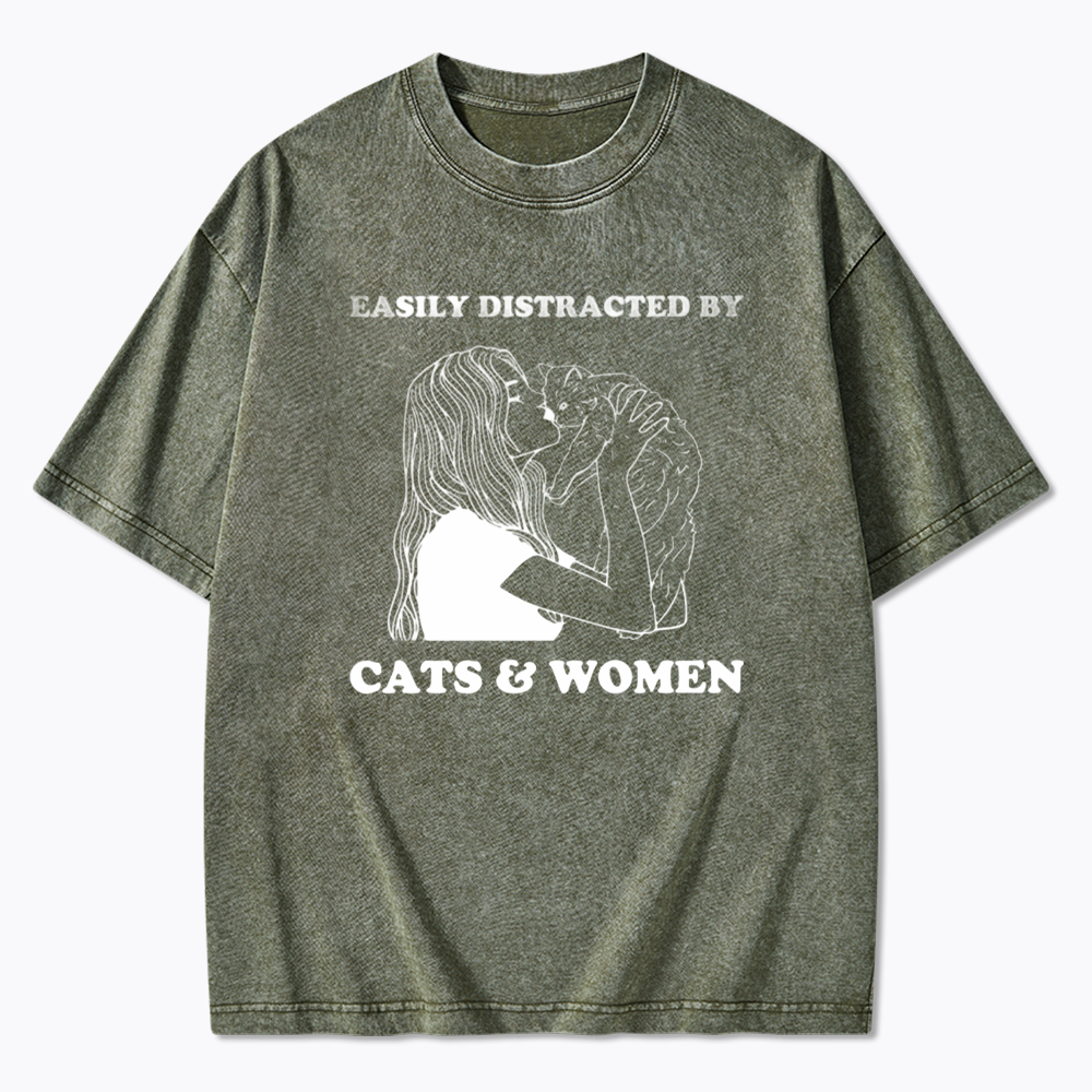 Easily Distracted By Cats Washed T-Shirt