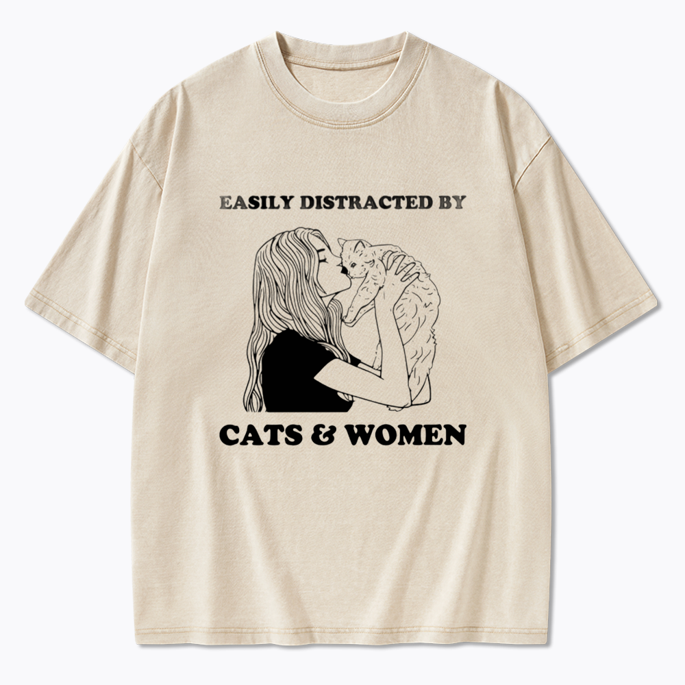 Easily Distracted By Cats Washed T-Shirt