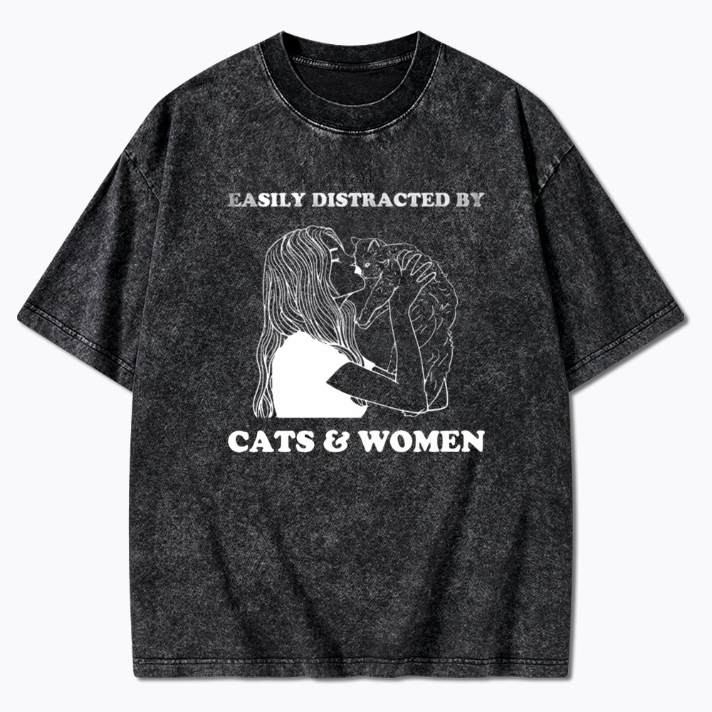 Easily Distracted By Cats Washed T-Shirt