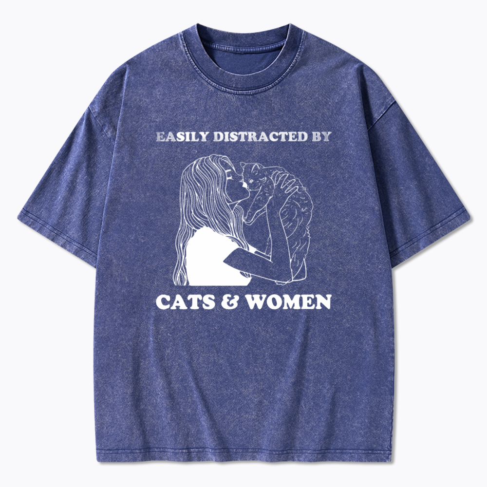 Easily Distracted By Cats Washed T-Shirt