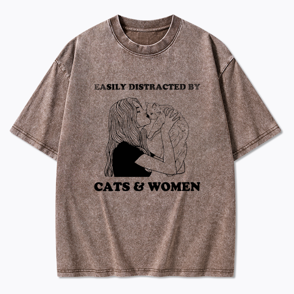 Easily Distracted By Cats Washed T-Shirt