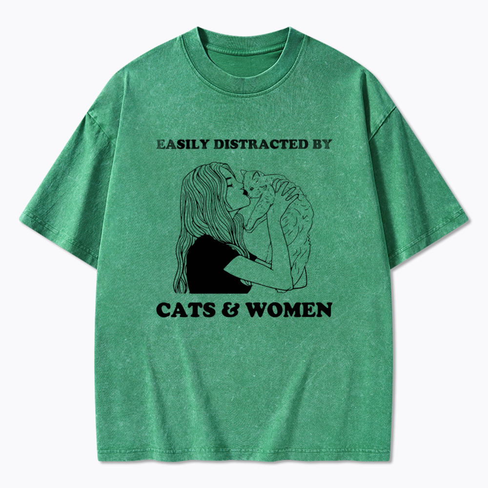 Easily Distracted By Cats Washed T-Shirt