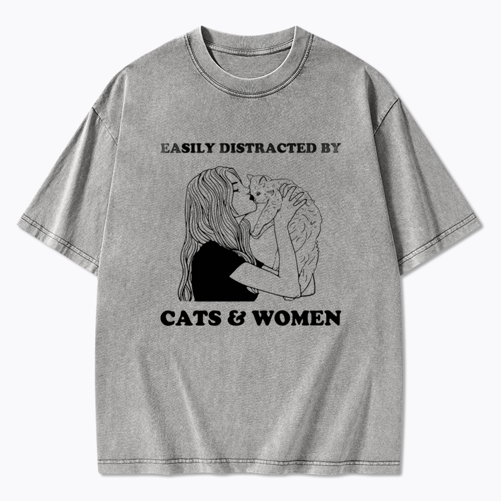 Easily Distracted By Cats Washed T-Shirt