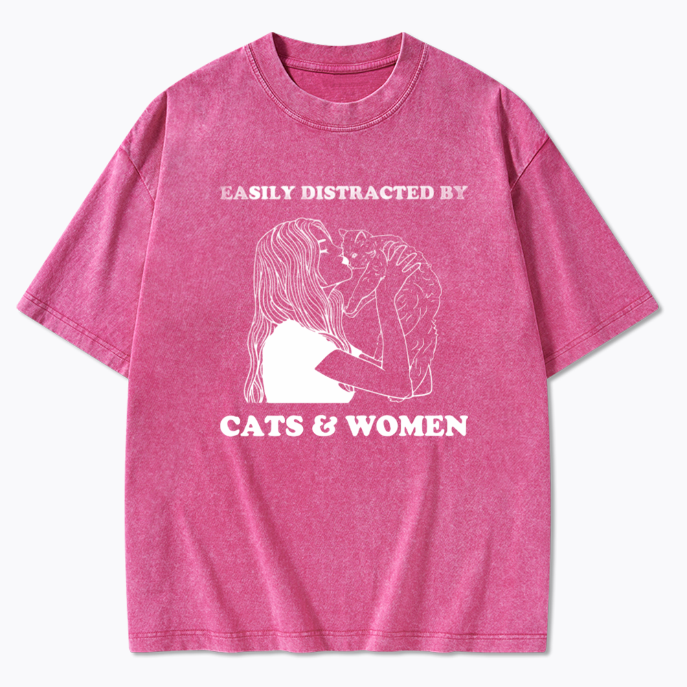 Easily Distracted By Cats Washed T-Shirt