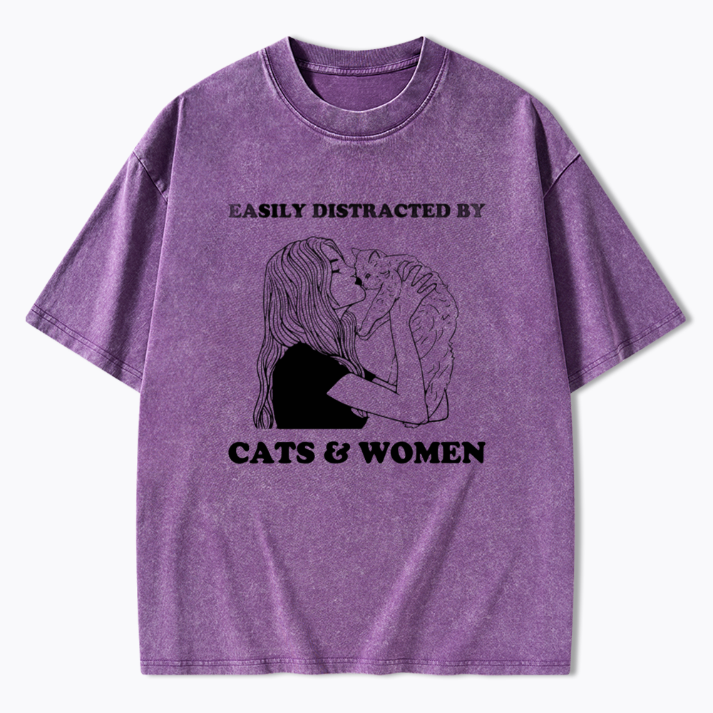 Easily Distracted By Cats Washed T-Shirt