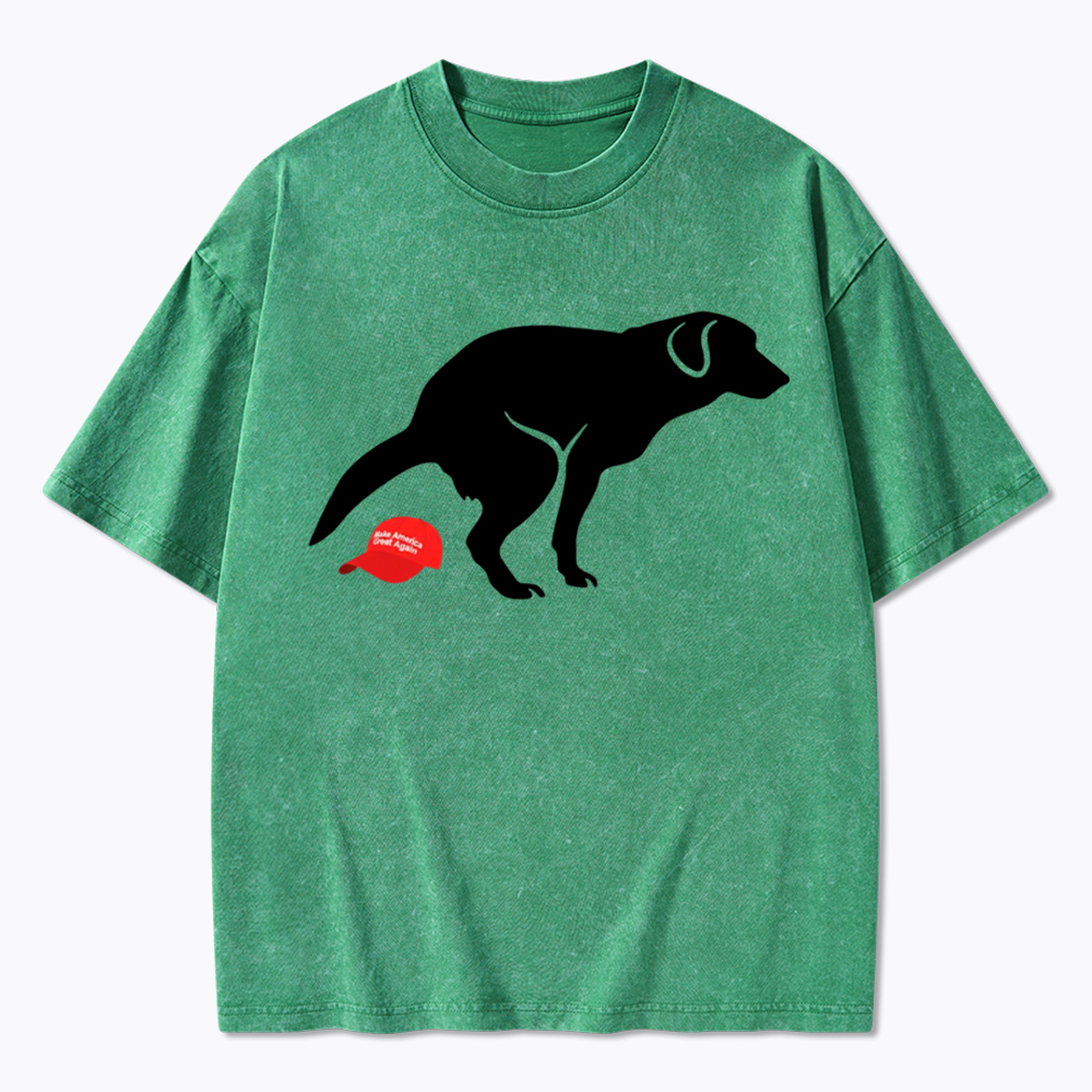 Dog Pooping on Hat Washed T-Shirt