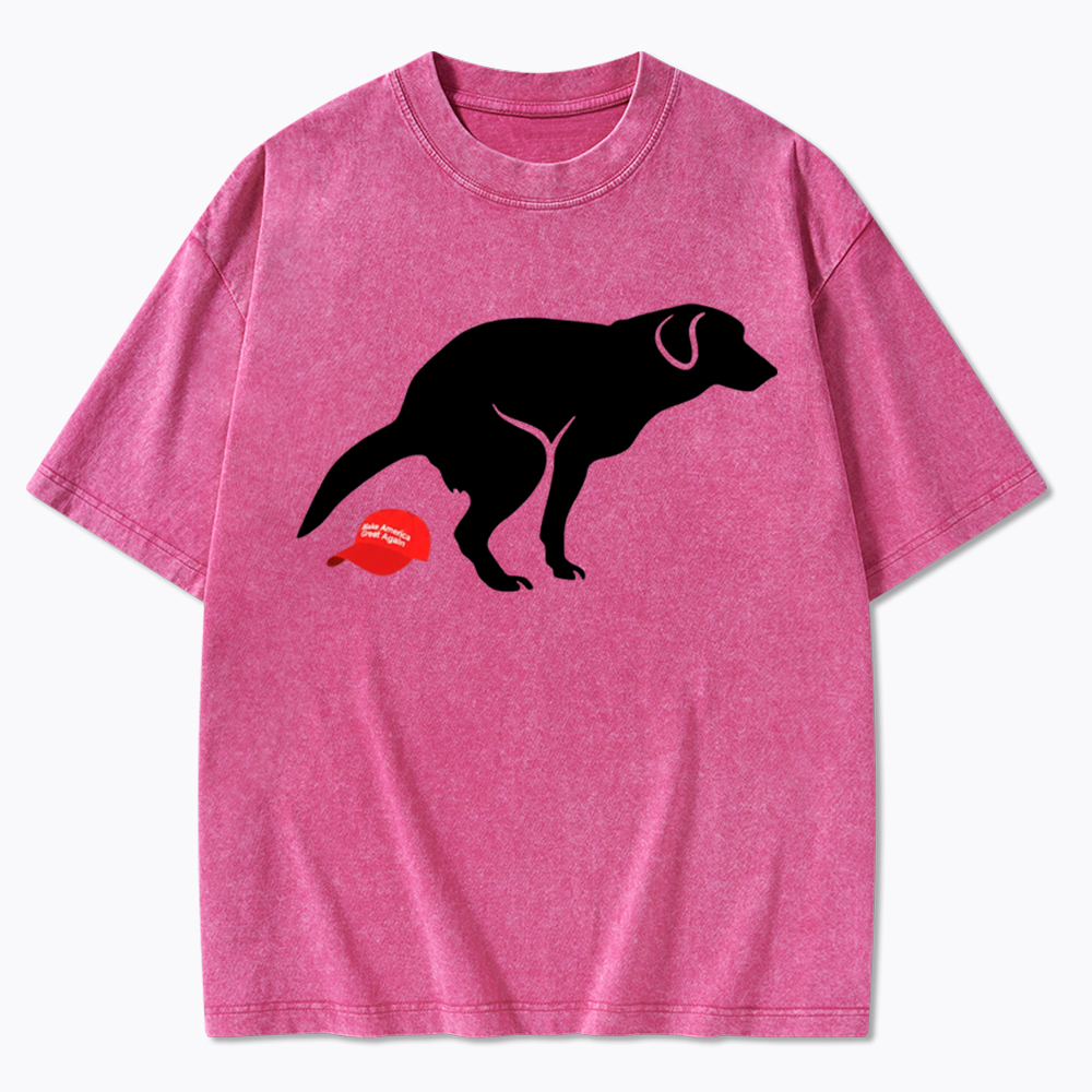 Dog Pooping on Hat Washed T-Shirt