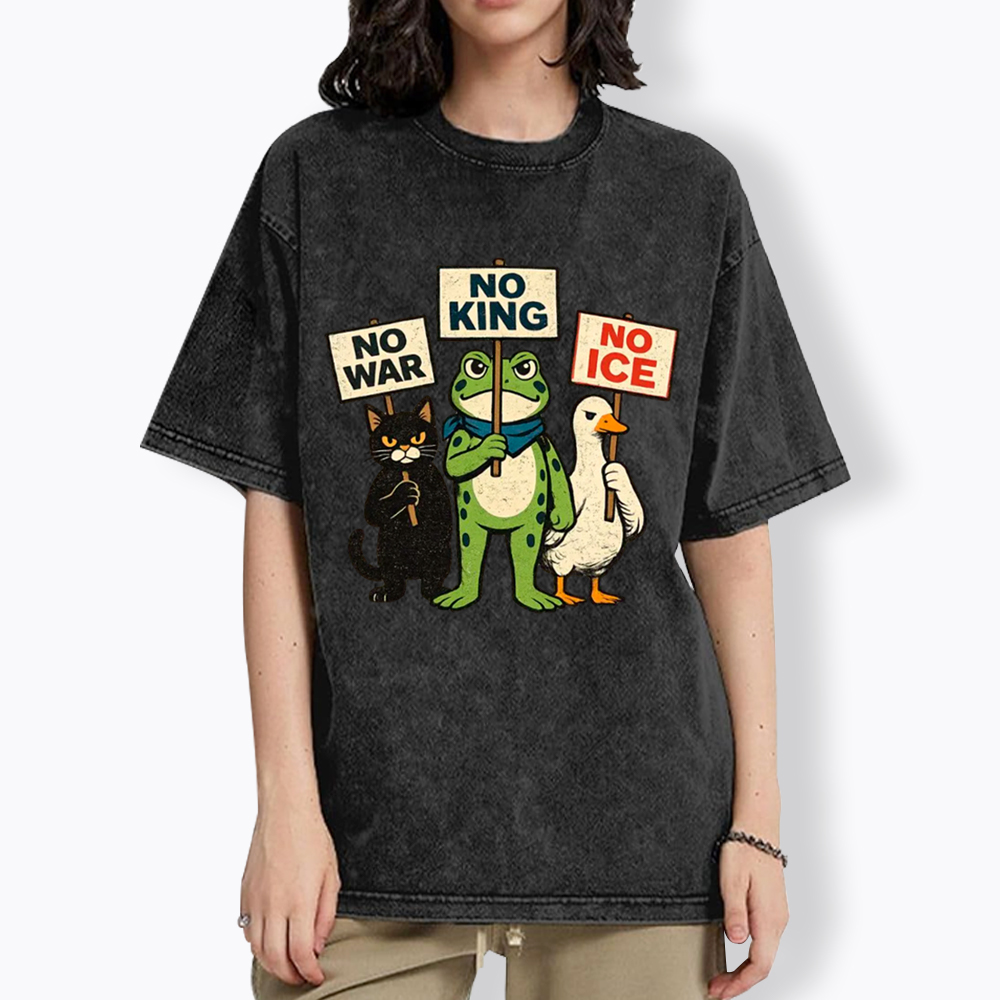 No King No War No ICE Washed T-Shirt