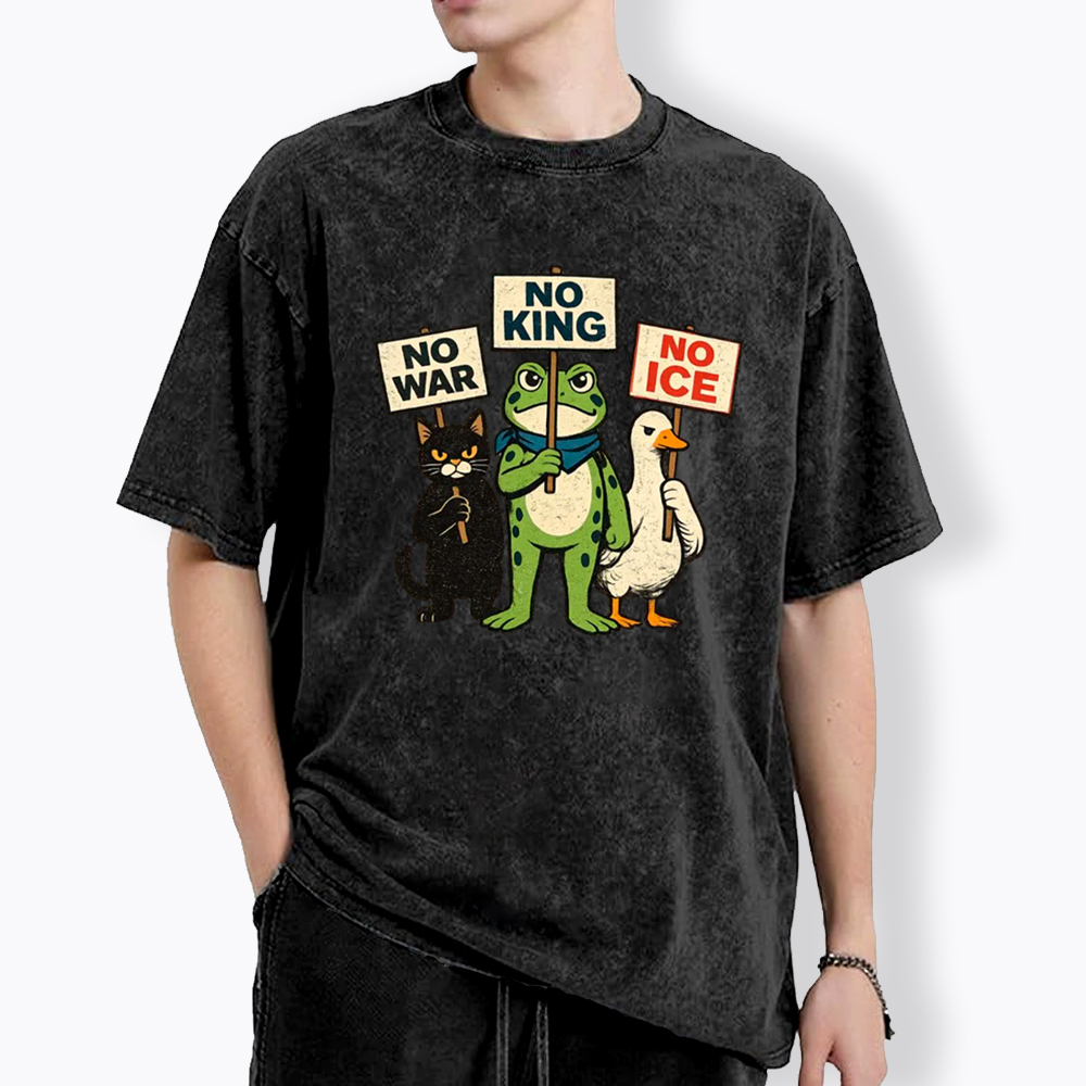 No King No War No ICE Washed T-Shirt