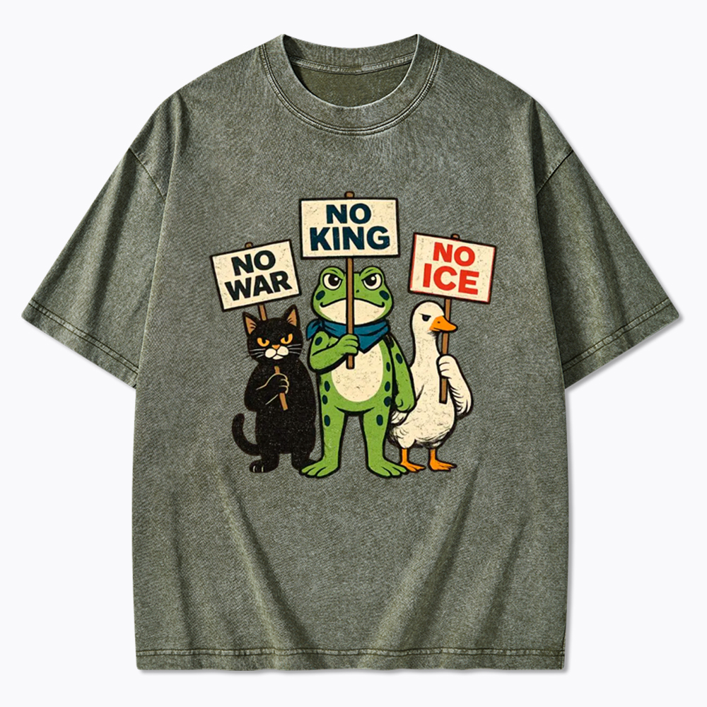 No King No War No ICE Washed T-Shirt