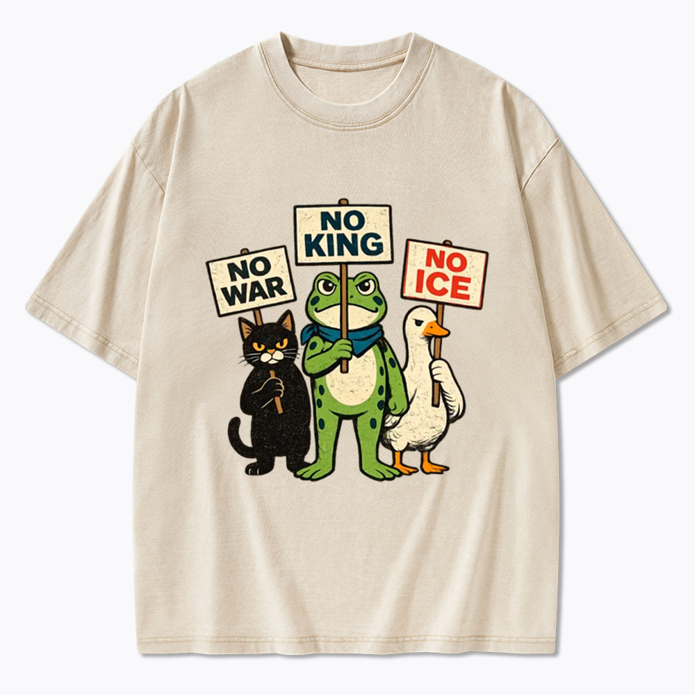 No King No War No ICE Washed T-Shirt