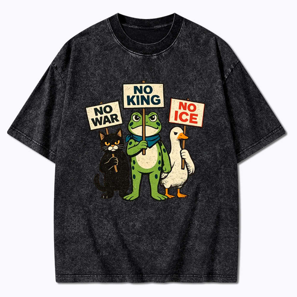 No King No War No ICE Washed T-Shirt