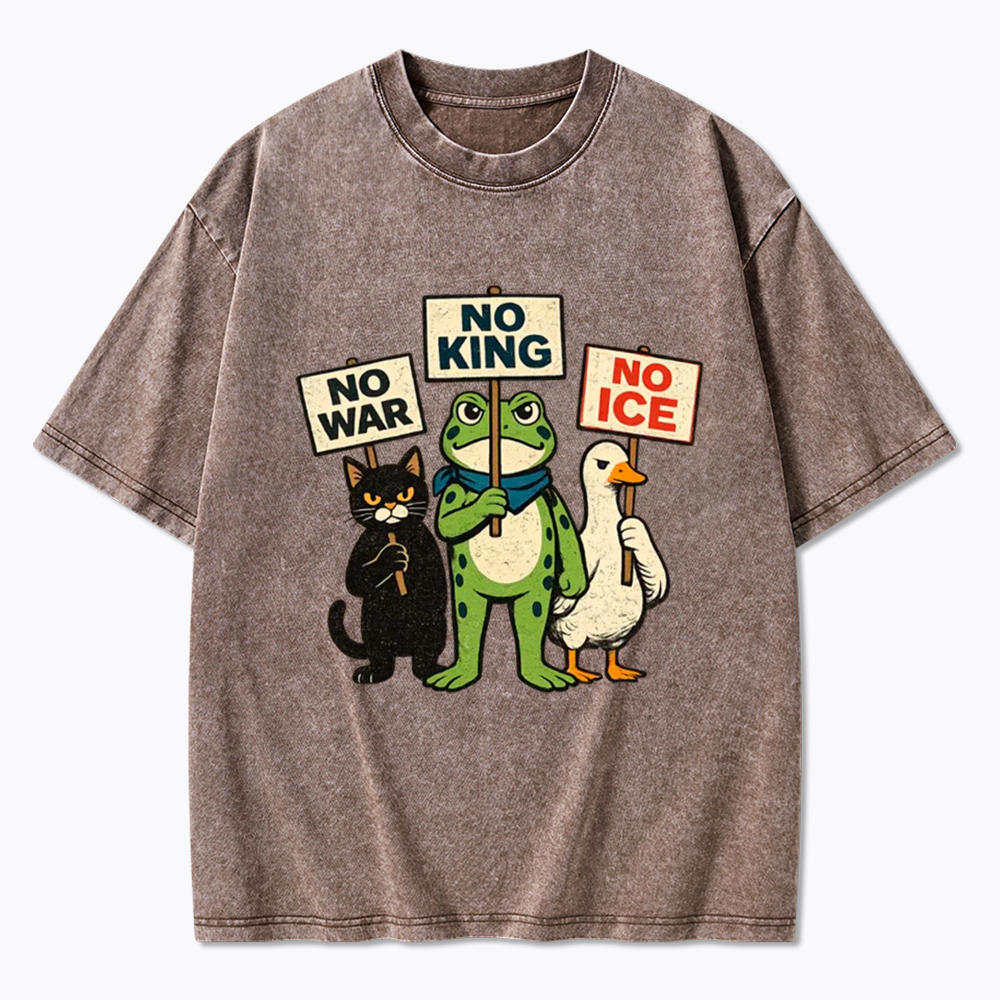 No King No War No ICE Washed T-Shirt