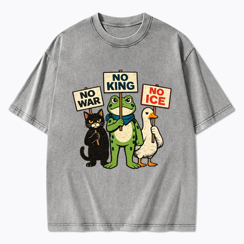 No King No War No ICE Washed T-Shirt