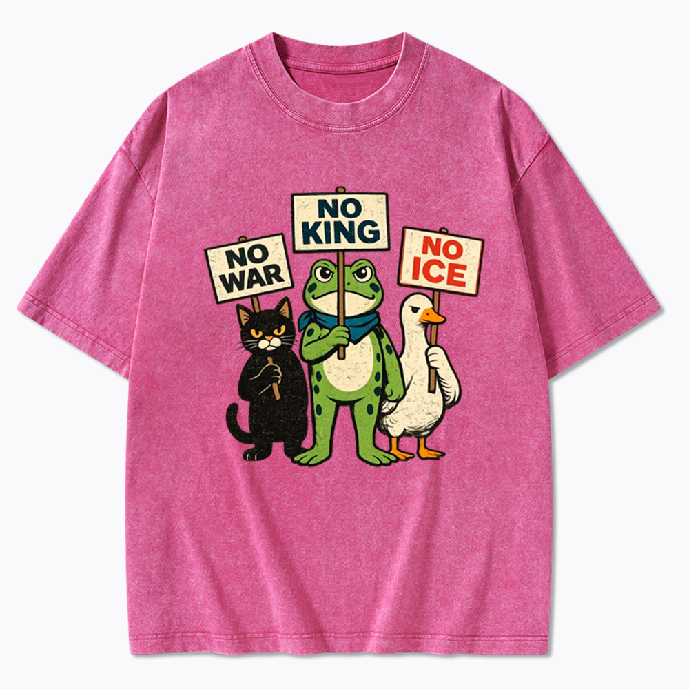 No King No War No ICE Washed T-Shirt