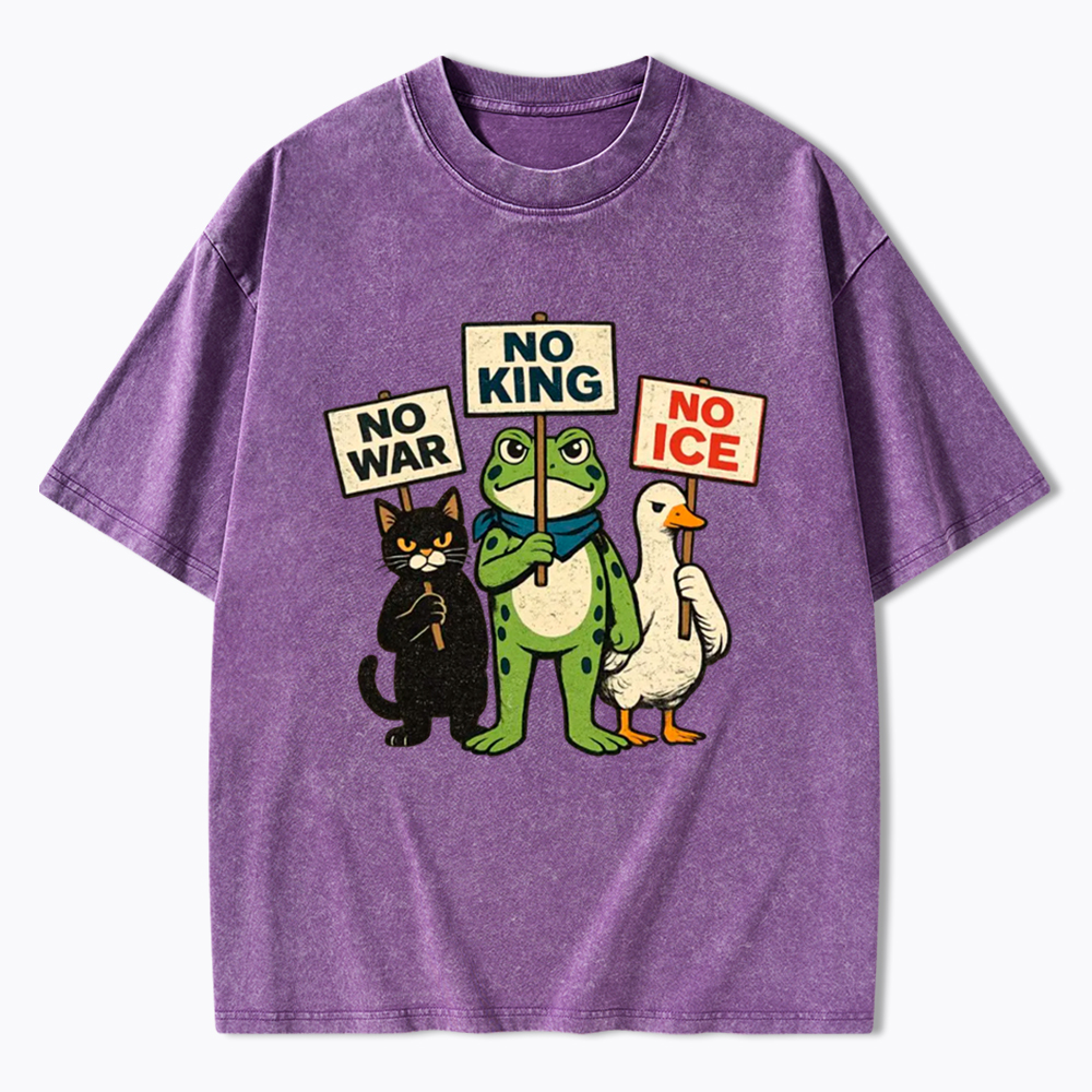 No King No War No ICE Washed T-Shirt
