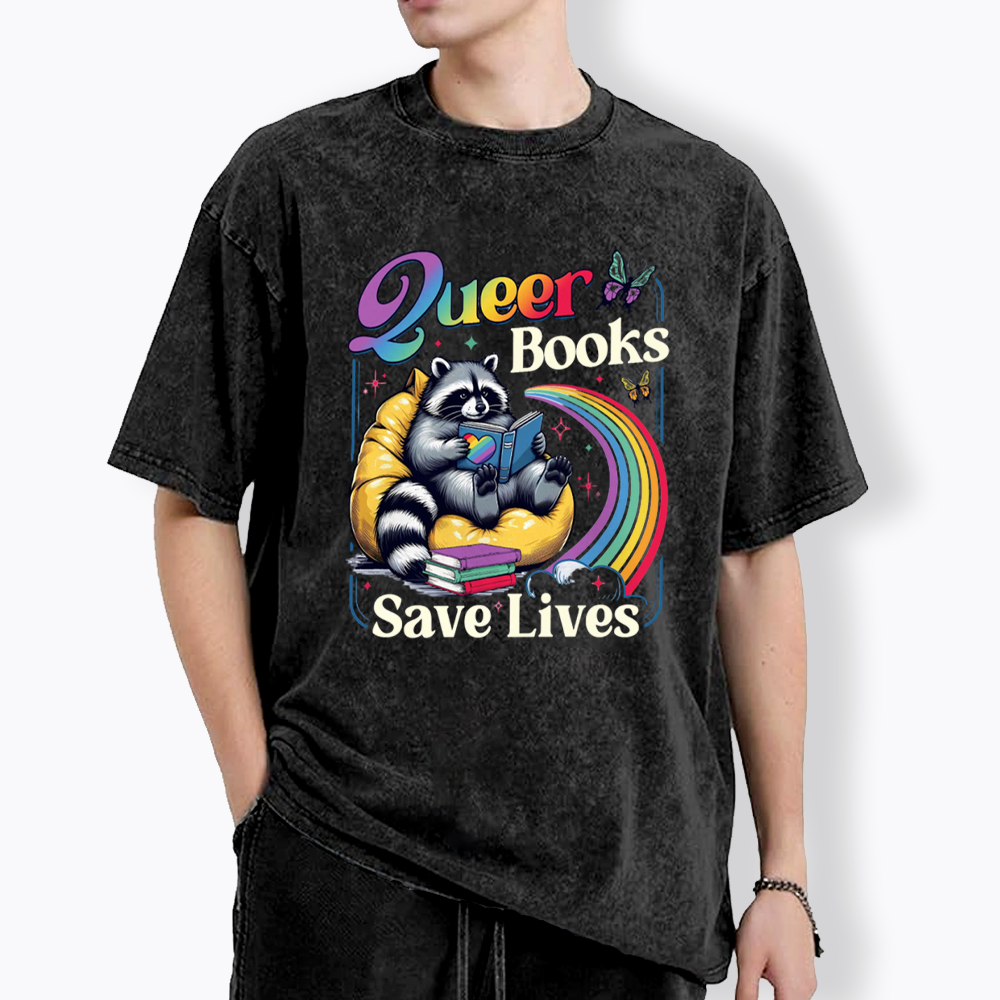 Queer Books Save Lives Washed T-Shirt