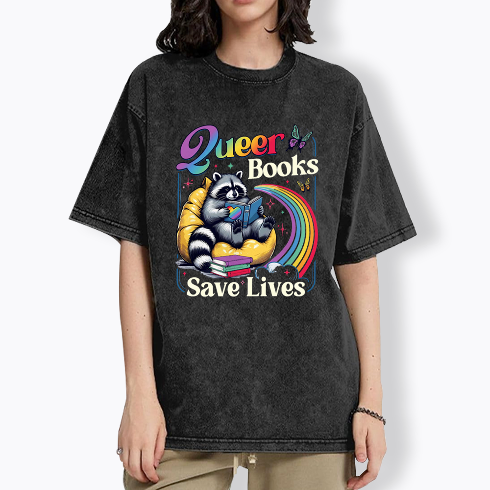 Queer Books Save Lives Washed T-Shirt