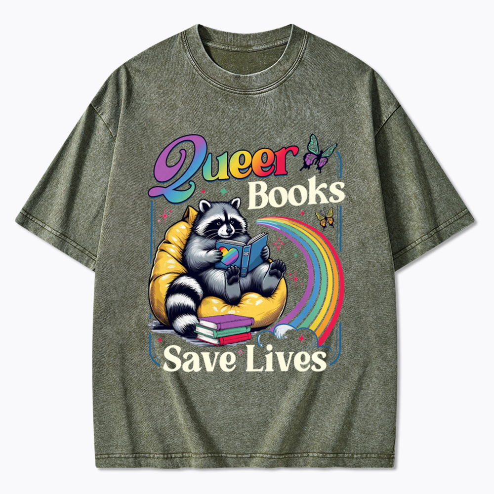 Queer Books Save Lives Washed T-Shirt