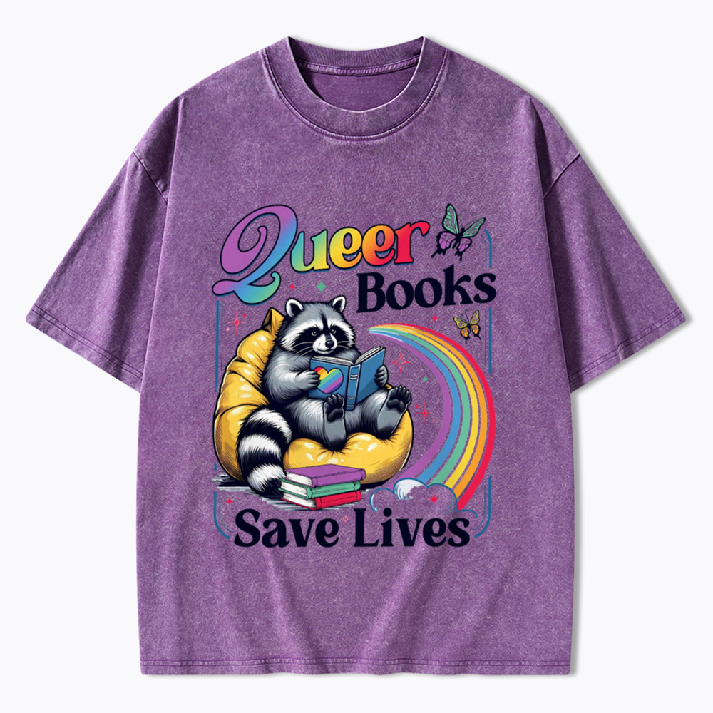 Queer Books Save Lives Washed T-Shirt