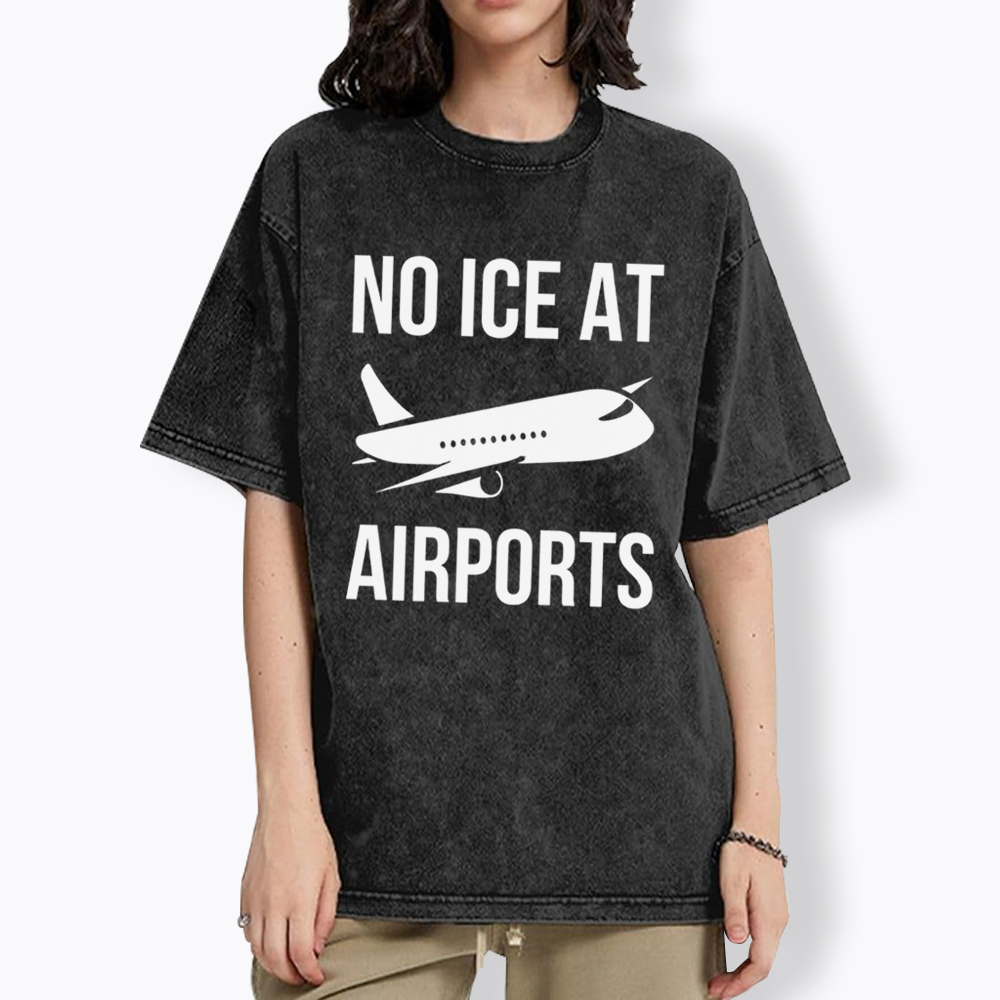 No ICE at Airports Washed T-Shirt