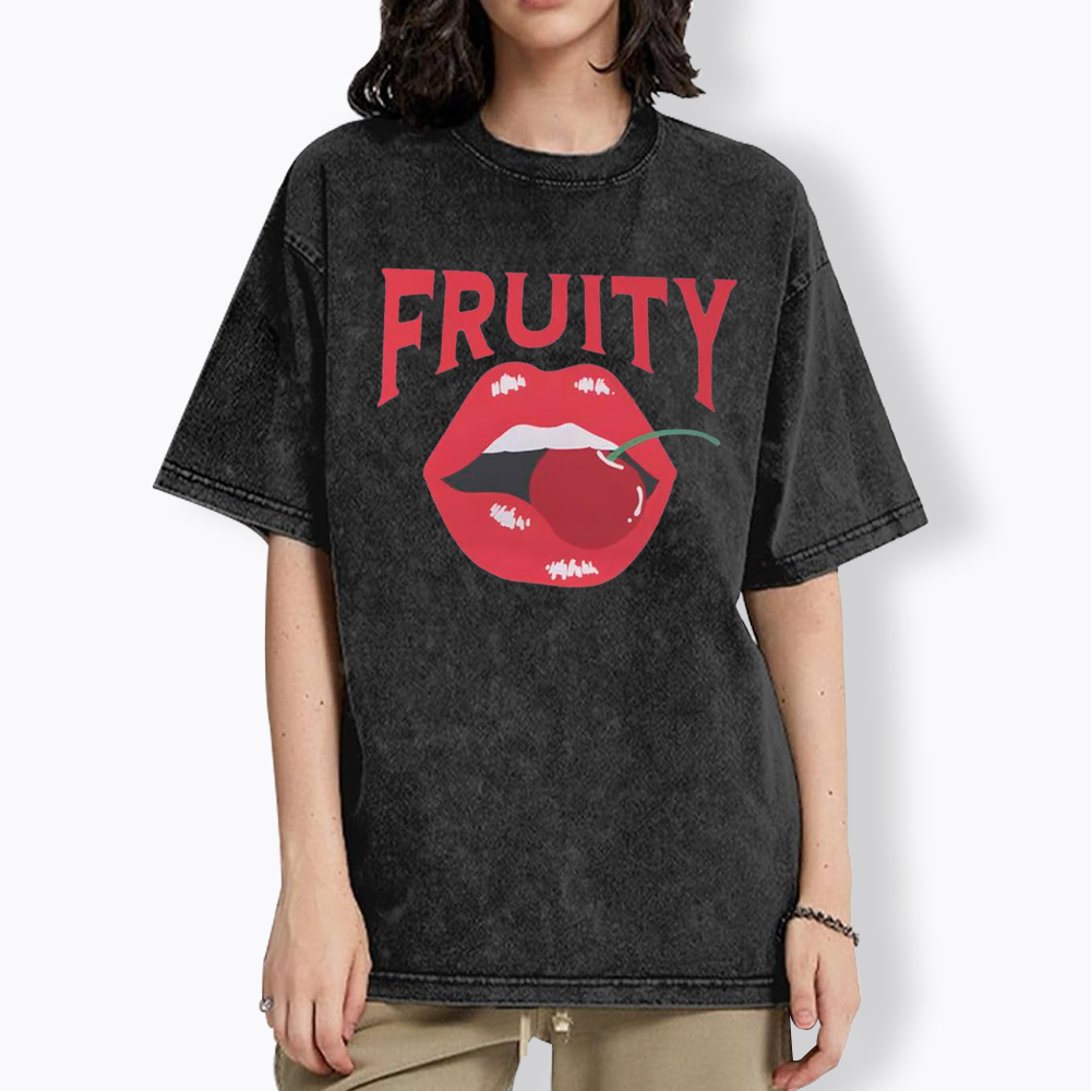 Fruity Lips Red Cherry Washed T-Shirt