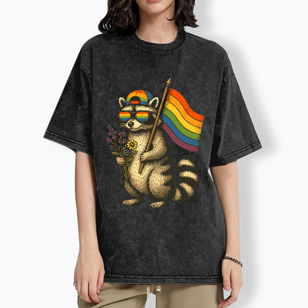 Raccoon Gay Pride Washed T-Shirt
