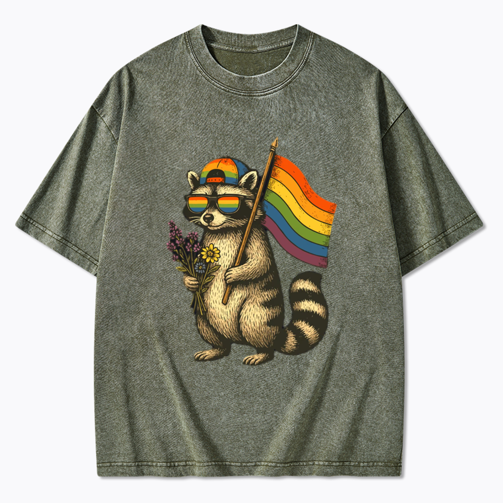 Raccoon Gay Pride Washed T-Shirt