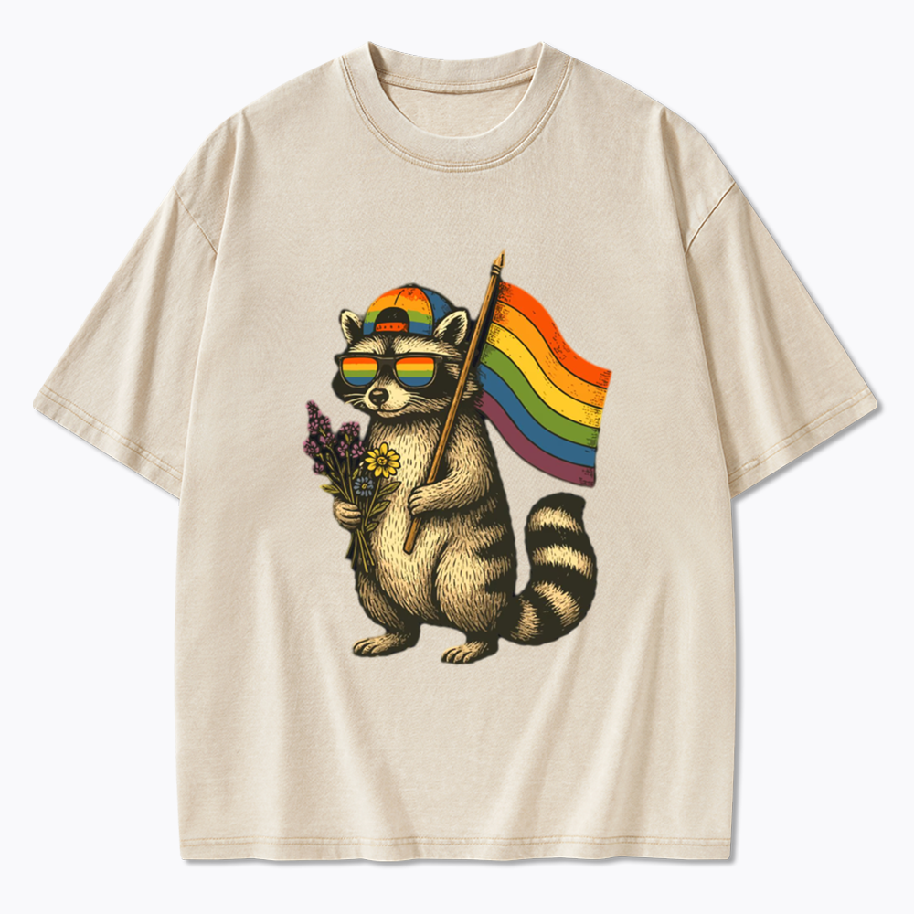 Raccoon Gay Pride Washed T-Shirt