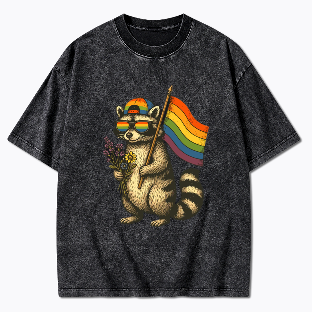 Raccoon Gay Pride Washed T-Shirt