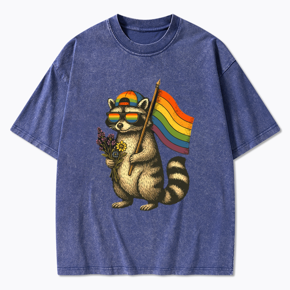 Raccoon Gay Pride Washed T-Shirt