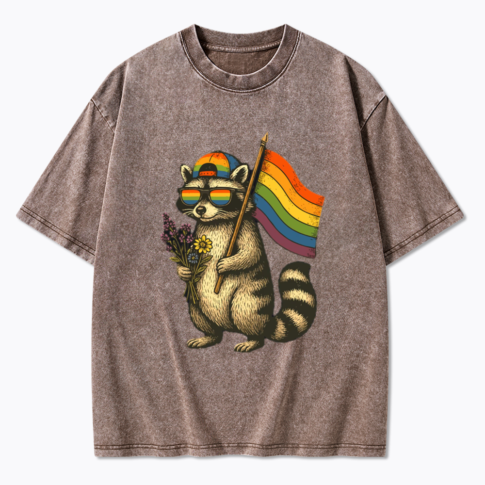 Raccoon Gay Pride Washed T-Shirt