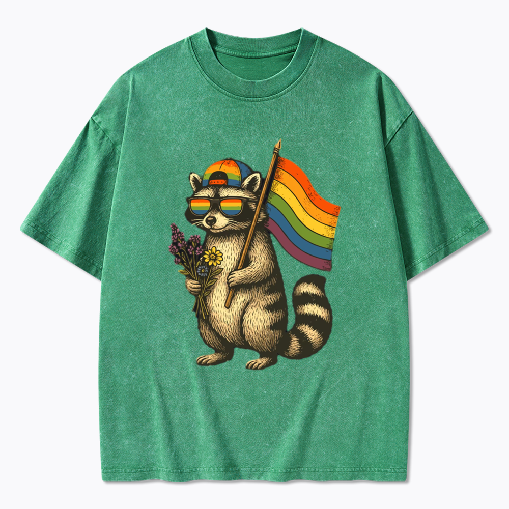 Raccoon Gay Pride Washed T-Shirt