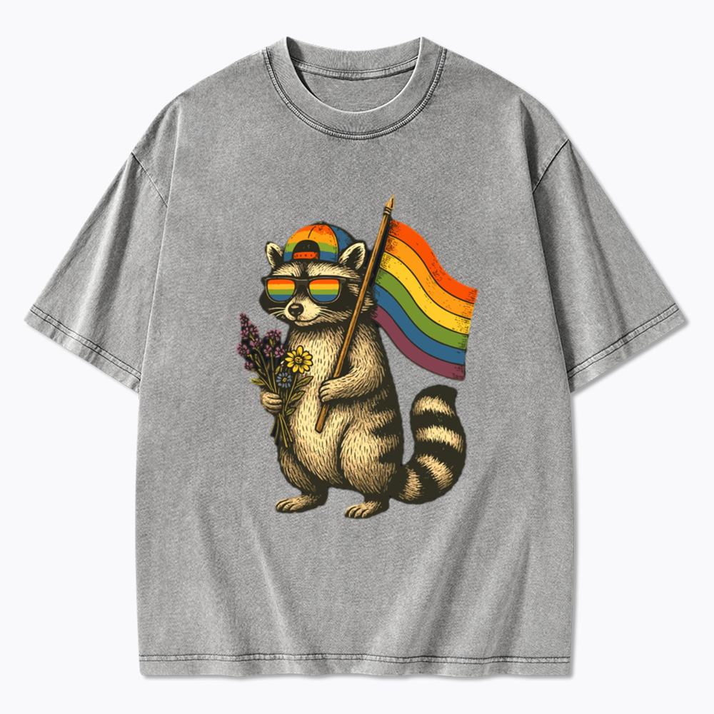 Raccoon Gay Pride Washed T-Shirt