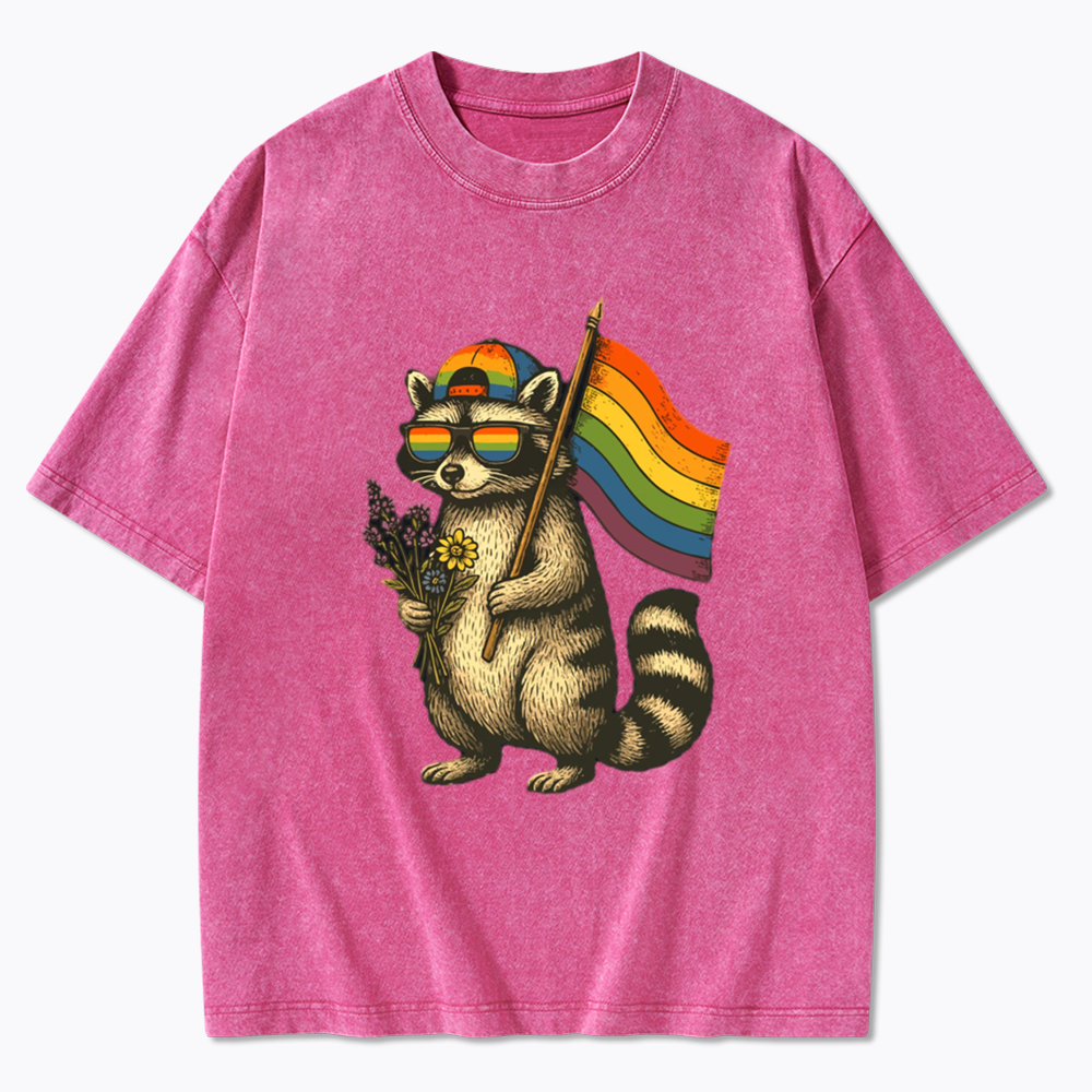 Raccoon Gay Pride Washed T-Shirt
