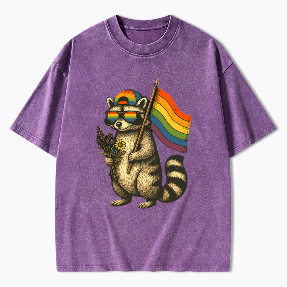 Raccoon Gay Pride Washed T-Shirt