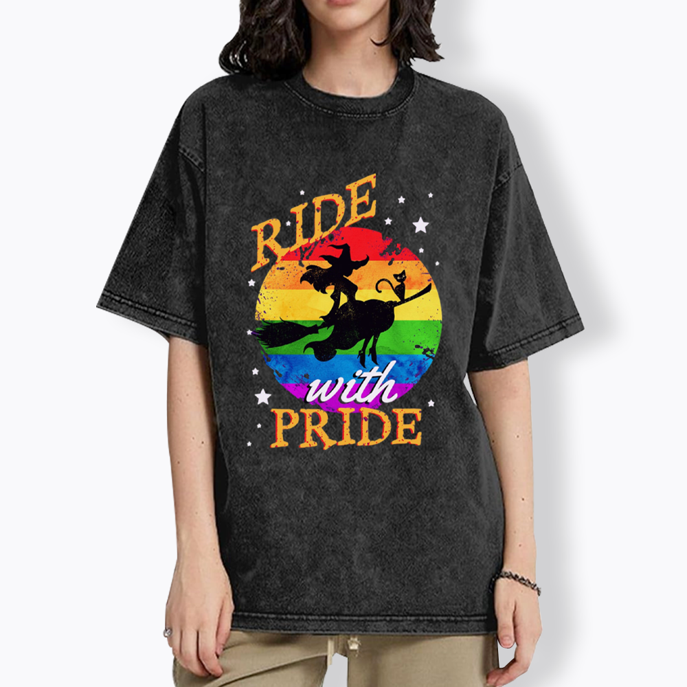 Ride with Pride Rainbow Washed T-Shirt