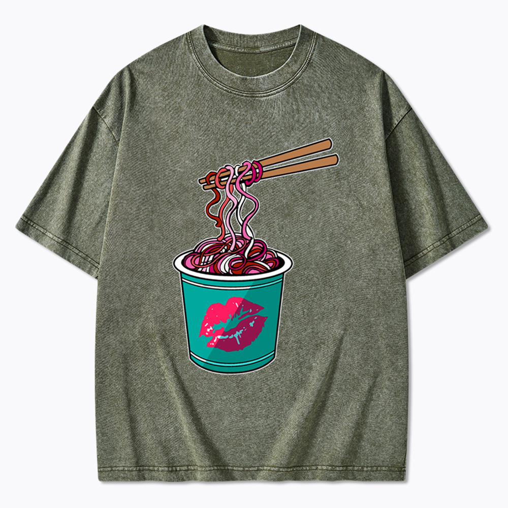 Lipstick Lesbian Noodles Washed T-Shirt